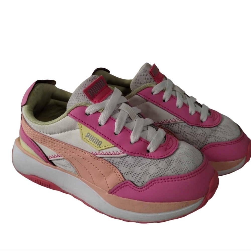 Girls Puma Cruise Rider Multi Color Sneakers size 1C Pink/Yellow Child Shoes